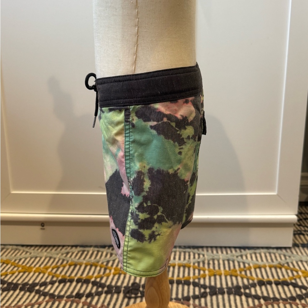 Volcom black, pink and green tie-dyed board shorts size 4T - Picture 2 of 5